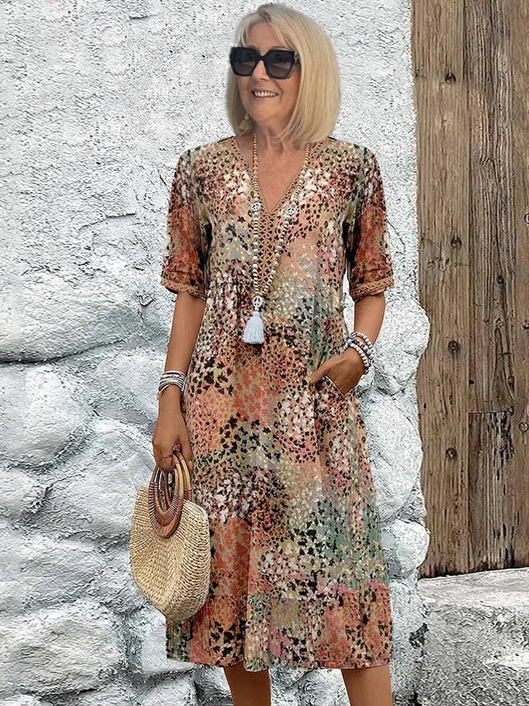 Sofia | Elegant Floral Midi Dress with Tummy Coverage