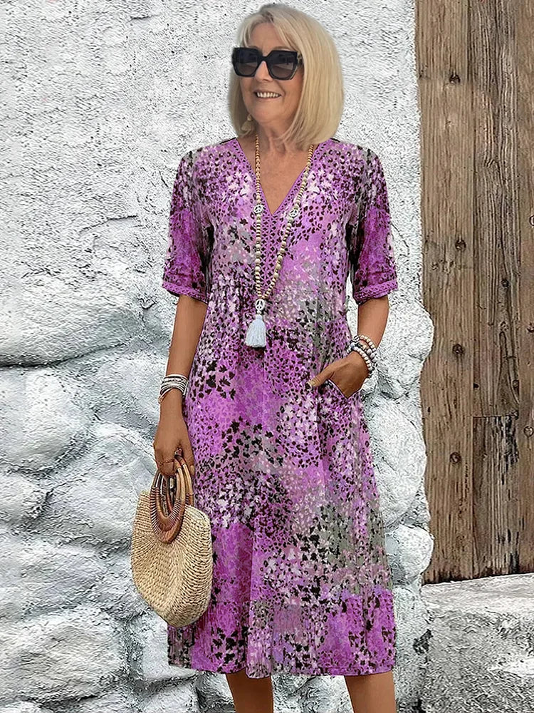 Sofia | Elegant Floral Midi Dress with Tummy Coverage